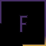 Purple letter F on black background with colored border